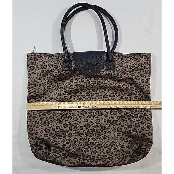 Chico’s Leopard Print Fold Up Tote Bag Zipper Top Packable Leo Roll Mini Tote - Picture 7 of 10